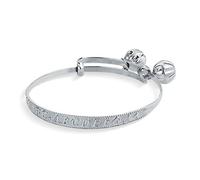 Bling Jewelry Jingle Bells ABC Numbers Butterfly Bangle Bracelet Small Wrist 6.5 Inch .925 Sterling Silver Adjustable Bells Are Silver Plated Customizable