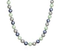 Bling Jewelry Large Hand Knotted Multi Color Blue Grey Shades Shell Imitation Pearl 14MM Strand Necklace For Women Silver Plated 18 In