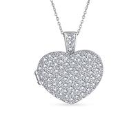 Bling Jewelry Large Pave CZ Puff Heart Shape Aromatherapy Essential Oil Perfume Diffuser Locket Pendant Necklace For Women For Teen