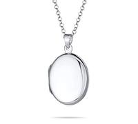 Bling Jewelry Large Petite Simple Plain Flat Oval Photo Lockets Necklace Pendant for Women and Teens That Hold Pictures Polished .925 Silver Locket