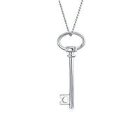 Bling Jewelry Large Plain Open Oval Key Shape Pendant Necklace For Women For Girlfriend .925 Sterling Silver 18 Inch