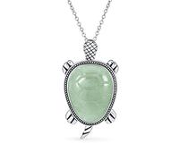 Bling Jewelry LARGE Unisex Nautical Tropical Beach Vacation Gemstone Light Green Jade Hawaiian Sea Turtle Pendant Statement Necklace For Women Men .925 Sterling Silver Oxidized