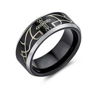 Bling Jewelry Laser Etched Catholic Religious Black Christ Thorn Cross Titanium Band Ring For Men Comfort Fit 8MM