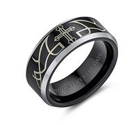 Bling Jewelry Laser Etched Catholic Religious Black Christ Thorn Cross Titanium Band Ring For Men Comfort Fit 8MM Custom Engraved