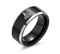 Bling Jewelry Laser Etched Square & Compass Freemason Masonic Black Titanium Band Ring For Men Comfort Fit 8MM