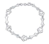 Bling Jewelry Layering Best Friend Animal Multi BFF Pet Lover Dog Puppy Link Multi Charm Bone & Paw Print Bracelet for Women Teenagers .925 Sterling Silver 7 Inch