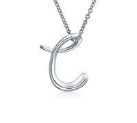 Bling Jewelry Letter C Cursive Alphabet Script Initial Pendant Necklace For Women .925 Sterling Silver 18 Inches