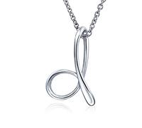 Bling Jewelry Letter D Cursive Alphabet Script Initial Pendant Necklace For Women .925 Sterling Silver 18 Inches
