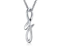 Bling Jewelry Letter F Cursive Alphabet Script Initial Pendant Necklace For Women .925 Sterling Silver 18 Inches