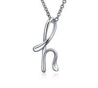 Bling Jewelry Letter H Cursive Alphabet Script Initial Pendant Necklace For Women .925 Sterling Silver 18 Inches