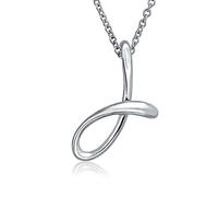 Bling Jewelry Letter J Cursive Alphabet Script Initial Pendant Necklace For Women .925 Sterling Silver 18 Inches