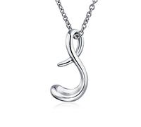 Bling Jewelry Letter S Cursive Alphabet Script Initial Pendant Necklace For Women .925 Sterling Silver 18 Inches