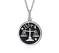 Bling Jewelry Libra Zodiac Sign Astrology Horoscope Round Medallion Pendant For Men Women Necklace Antiqued Sterling Silver