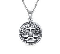 Bling Jewelry Libra Zodiac Sign Astrology Horoscope Round Medallion Pendant For Men Women Necklace Antiqued Sterling Silver
