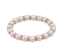 Bling Jewelry Light Pink Simulated Pearl Stackable Strand Stretch Bracelet For Women White Crystal Rondelle Spacer Silver Plated Brass