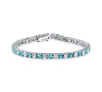 Bling Jewelry London Blue White Alternating Simulated Blue Topaz Round Cubic Zirconia 12.00 CT 4 Prong Basket Set Solitaire AAA CZ Tennis Bracelet For Women Prom Bride Silver Plated 7.5 Inch