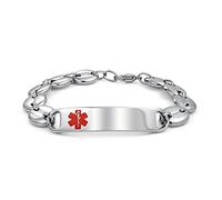 Bling Jewelry Medical Identification Medical ID Tag Bracelet Engravable Mariner Chain For Men Silver Tone Stainless Steel 8 Inch