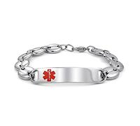 Bling Jewelry Medical Identification Medical ID Tag Bracelet Engravable Mariner Chain For Men Silver Tone Stainless Steel 8 Inch
