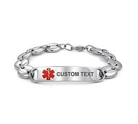 Bling Jewelry Medical Identification Medical ID Tag Bracelet Engravable Mariner Chain For Men Silver Tone Stainless Steel 7 Inch Custom Engraved