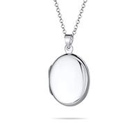 Bling Jewelry Medium Simple Plain Flat Oval Photo Lockets for Women and Teens That Hold Pictures Polished .925 Silver Locket Necklace Pendant