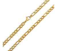 Bling Jewelry Medium Solid Strong Shinny Mens Figaro Chain Necklace Link bracelet Set For Men Teen Gold Plated Stainless Steel 30 Inch 7MM