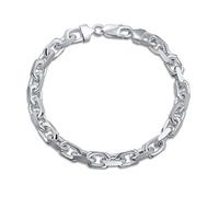 Bling Jewelry Men's 7MM Thick Solid Heavy .925 Sterling Silver Anchor Oval Forzata Chain Link Bracelet Made In Italy 8 Inch