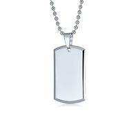 Bling Jewelry Men's Large Personalized Engravable Military Army Dog Tag Pendant Necklace For Men Polished Silver Tone Stainless Steel Beveled Edge with Bead Ball Chain 24 Inch
