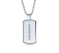 Bling Jewelry Men's Large Personalized Engravable Military Army Dog Tag Pendant Necklace For Men Polished Silver Tone Stainless Steel Beveled Edge with Bead Ball Chain 24 Inch Custom Engraved