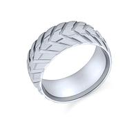 Bling Jewelry Mens Mechanic Car Racer Tire Tread Band Ring For Men For Bikers Matte Brushed Silver Tone Stainless Steel 8MM