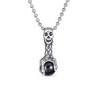 Men's Punk Biker Caribbean Pirate Black Orb Claw Skull Pendant Necklace For Men Teens Silver Tone Stainless Steel