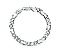 Bling Jewelry Men's Thick Heavy Solid .925 Sterling Silver 7MM Italian Figaro Chain Link Bracelet Made In Italy 8.5 Inch