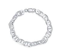 Bling Jewelry Men's Thick Heavy Solid .925 Sterling Silver 9MM Marine Anchor Mariner Chain Link Bracelet For Men Made In Italy 7.5 Inch