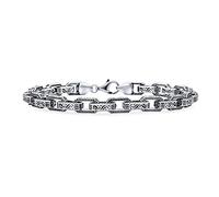 Bling Jewelry Men's Unisex Thick Heavy Solid Byzantine Scroll Design Chunky Strong Rectangle Link Chain Bracelet For Men Oxidized .925 Sterling Silver Made in Turkey 9" Inch