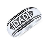 Bling Jewelry Men's Word Band Signet DAD Ring For Father Day Gift For Men Oxidized Black Silver Tone Stainless Steel