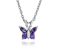 Bling Jewelry Mini Petite Tiny Purple Cubic Zirconia Simulated Amethyst Garden Insect CZ Butterfly Pendant Necklace For Women Teens .925 Sterling Silver