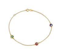Bling Jewelry Minimalist Delicate 14K Gold Plated Evil Eye Anklet With Adjustable Chain - Delicate Multi Color Bracelet For Women Teens, Minimalist Design, .925 Sterling Silver, 9-10 Inch Length