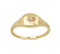 Bling Jewelry Minimalist Genuine Diamond Chip Yellow Gold North Star Textured Ring for Women Delicate Thin 1MM Band