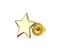 Bling Jewelry Minimalist Real Yellow Gold USA Patriotic Rock-Star Celestial Helix Cartilage Ear Lobe Piercing Daith Solid Tiny Star Stud Earring For Women Teen