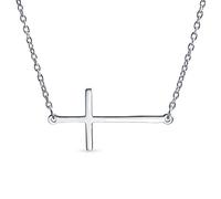 Bling Jewelry Minimalist Simple Plain Horizontal Flat Sideways Cross Necklace Station Pendant For Women Teens .925 Sterling Silver