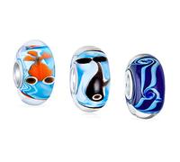 Bling Jewelry Mixed Nautical Set Bundle .925 Sterling Silver Core Translucent Multi Color Murano Glass Gold Fish Whale Waves Charm Bead Spacer Fits European Bracelet For Women Teen