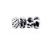 Bling Jewelry Mixed Set Of 4 Bundle .925 Sterling Silver Core Translucent Shades Of White Black Animal Spots Murano Glass Charm Bead Spacer Fits European Bracelet For Women Teen