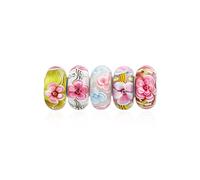 Bling Jewelry Mixed Set Of 5 Bundle .925 Sterling Silver Core Translucent Shades Of Blue Green Pink Flower Rose Floral Murano Glass Charm Bead Spacer Fits European Bracelet For Women Teen