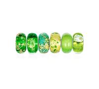 Bling Jewelry Mixed Set Of 6 Bundle .925 Sterling Silver Core Translucent Shades Of Yellow Green Gold Paint Speckle Specs Murano Glass Swirl Charm Bead Spacer Fits European Bracelet For Women Teen