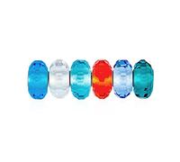 Bling Jewelry Mixed Set Of Bundle .925 Sterling Silver Core Translucent Aqua Blue Green Red Clear Multi Color Glass Faceted Charm Bead Spacer Fits European Bracelet For Women Teen