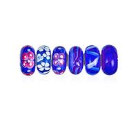 Bling Jewelry Mixed Set Of Bundle .925 Sterling Silver Core Translucent Shades Of Blue Murano Glass Lamp work 3DFlower Charm Bead Spacer Fits European Bracelet For Women Teen