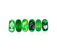 Bling Jewelry Mixed Set Of Bundle .925 Sterling Silver Core Translucent Shades Of Dark Green Floral Murano Glass Swirl Charm Bead Spacer Fits European Bracelet For Women Teen