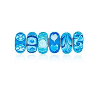 Bling Jewelry Mixed Set Of Bundle .925 Sterling Silver Core Translucent Shades Of White Blue Floral Murano Glass Swirl Charm Bead Spacer Fits European Bracelet For Women Teen