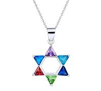 Bling Jewelry Modern Multi-Color CZ Judaica Hanukkah Star of David Pendant Necklace .925 Sterling Silver for Women Teens