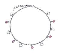 Bling Jewelry Multi Heart Crystal Pink Anklet Dangle Charms Anklet Ankle Bracelet For Women .925 Sterling Silver Adjustable 9 To 10 Inch With Extender
