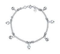 Bling Jewelry Multi Jingle Bells And Hearts Dangle Charms Anklet Pattilu India Ankle Bracelet For Women Teens .925 Sterling Silver Adjustable 9 To 9.5 Inch With Extender